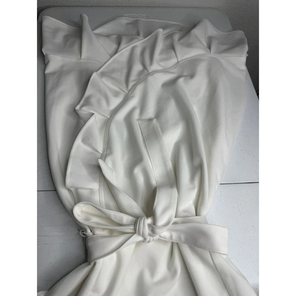 Calvin Klein White Ruffle Tie Waist High Low Scuba Dress Size 12 CD8C16XW - Picture 3 of 10